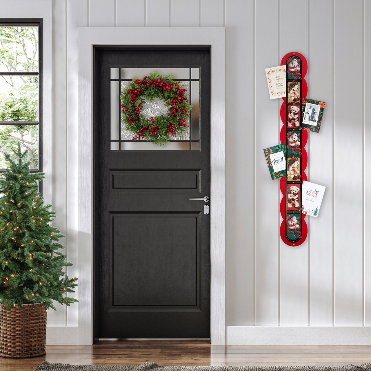 CC Christmas Decor Tartan Christmas Bear Card Wall Holders - 42" - Set of 4